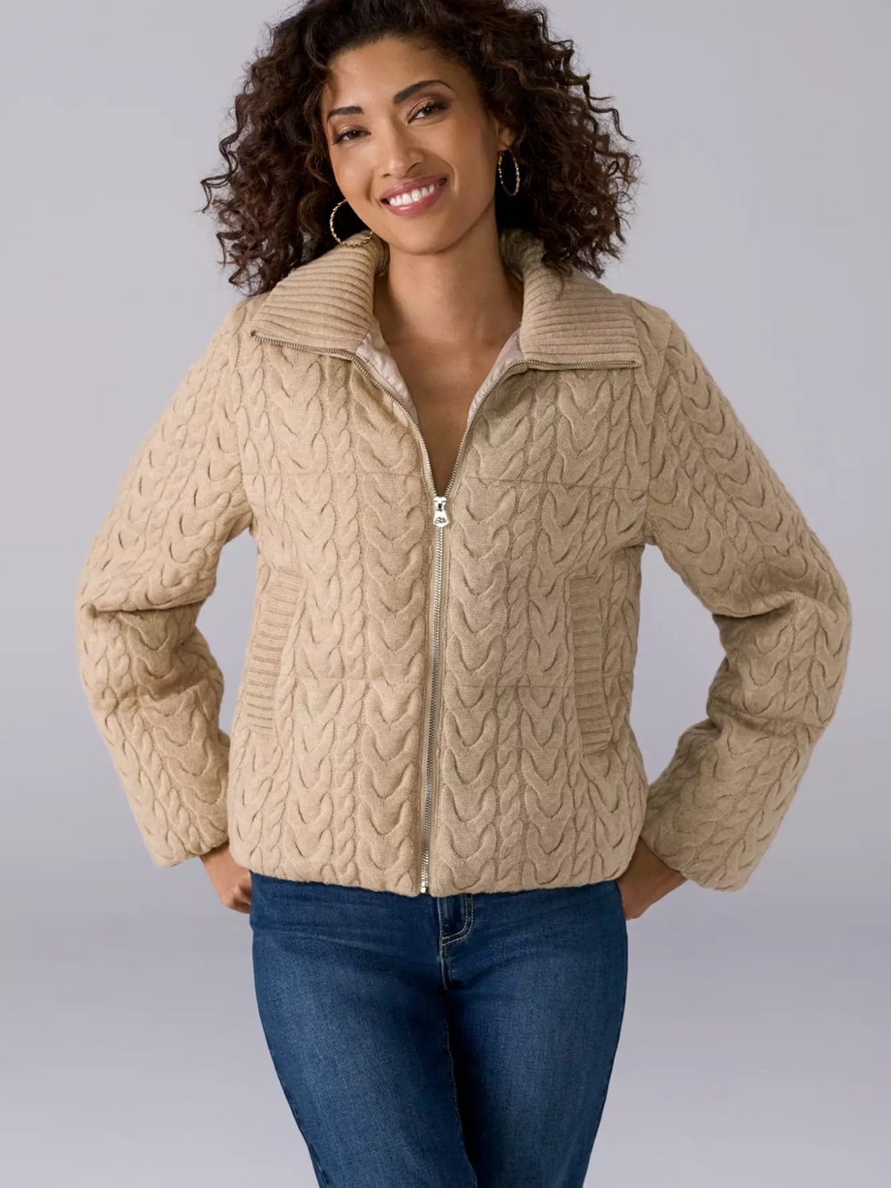 Boston proper Cable Knit Puffer Coat
